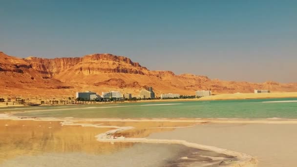 Srail Deki Ölü Deniz Kıyısındaki Ein Bokek Tatil Köyü Panorama — Stok video