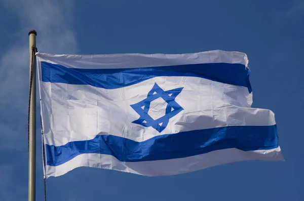 Flags Israel Wind Beautiful Blue Sky Star David Blue White — Stock Photo, Image