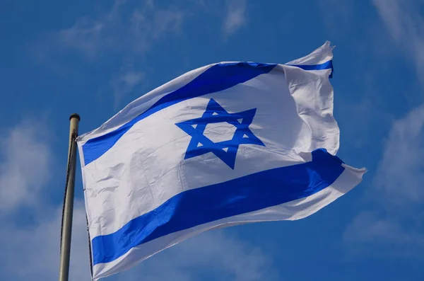 Flags Israel Wind Beautiful Blue Sky Star David Blue White — Stock Photo, Image