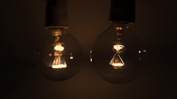 Two Light Bulbs Dark Light Out Tesla Light Bulb Electricity — Stock Video