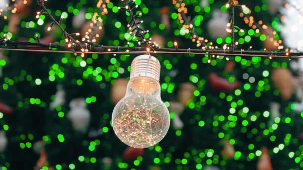 Elektrische Retro Glühbirne Weihnachtsgirlanden Festliche Dekoration Das Konzept Des Stromsparens — Stockvideo