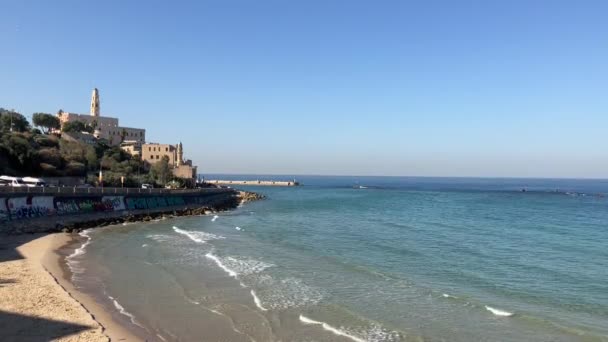 Tel Aviv Israel January 2023 Panorama Ancient City Jaffa Sea — Stock Video