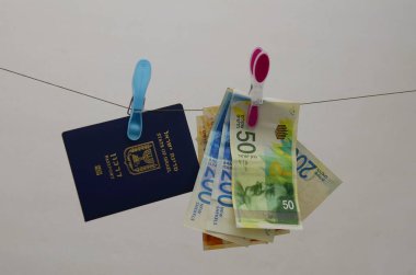 Biometric passport of an Israeli citizen. Concept: travel, citizenship, emigration, repatriation. TRANSLATION: darkon - travel passport. clipart