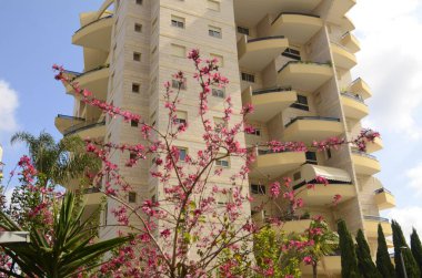 Modern meskun çok katlı bina. Konsept: inşaat, emlak, aileler için konut