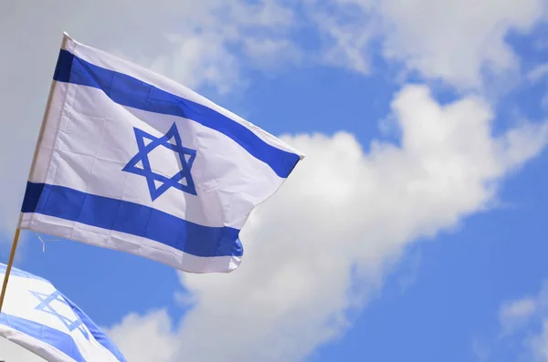 Flag Israel Bright Blue Sky Star David White Background — Stock Photo, Image