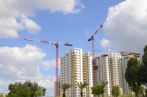 Grúa Construcción Construcción Edificio Residencial Gran Altura Bienes Raíces Israel — Foto de Stock
