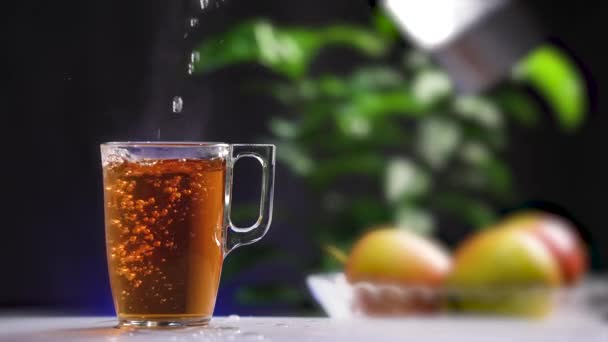 Cup Tea Slow Motion Glass Cup Tea Bag Hot Water — Stock Video