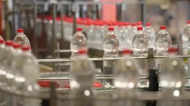 Plastik şişeli taşıyıcı. Maden suyu fabrikası. İçme suyu üretimi. Otomatik satır