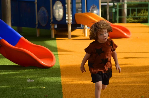 Preschooler Playground Summer Boy Walks Street — Stock Photo, Image
