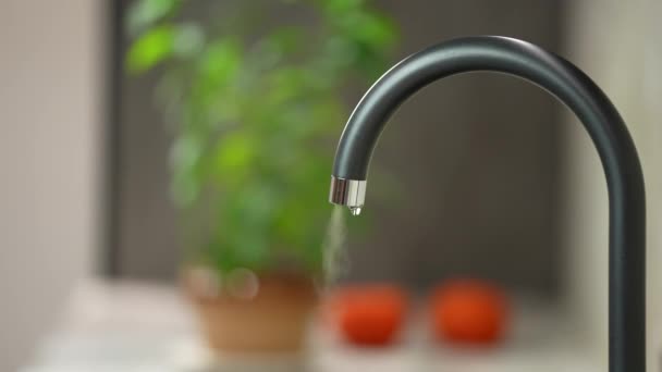Water Running Faucet Kitchen Jet Water Runs Water Pipe Turning — Stock Video