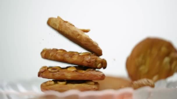 Печиво Арахісом Крупним Планом Концепція Арахісова Алергія Смачні Свіжі Випічки — стокове відео