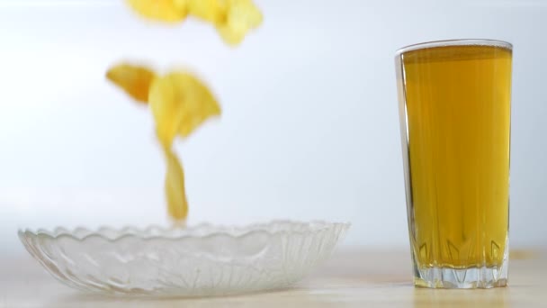 Foamy Beer Glass Close Alcohol Golden Beer Drink Mug Slow — Stock Video