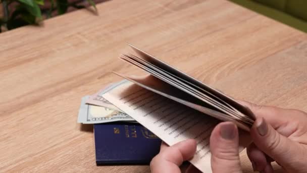 イスラエルの旅 イスラエルのパスポート ダルコン シェケルとドル 旅行の準備 航空券を注文する — ストック動画