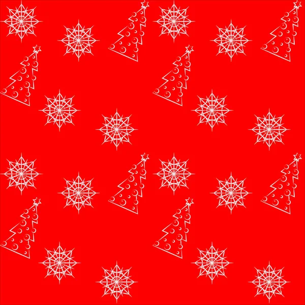 White Christmas Stars Decorated Christmas Trees Red Background Seamless Pattern — Stock Vector