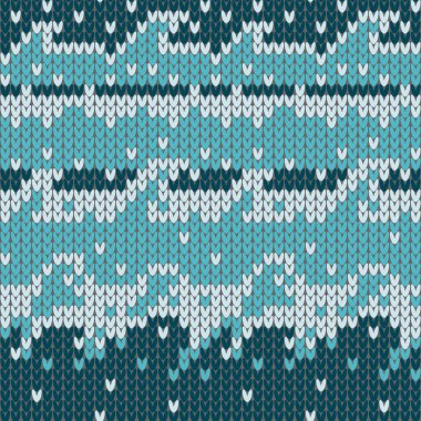 Seamless knitting pattern blue sea waves with white foam on dark blue shore