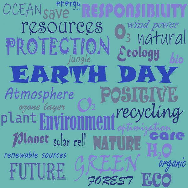 Разнообразные Темно Синие Лиловые Слова Посвященные Дню Земли Экологии Окружающей — стоковый вектор