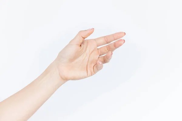 stock image Beautiful asian woman hand isolated on white background, Empty open woman hand on white background, Female hand on white background.