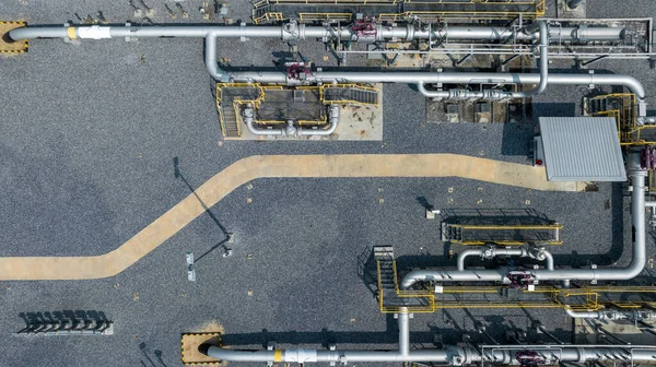 Uitrusting Voor Bovenaanzicht Gascontrolestations Aardgasleveringspijpleiding Regelgevers Drukregelaars Gaspijpleidingen Industriële Aardgaspijpleiding — Stockfoto