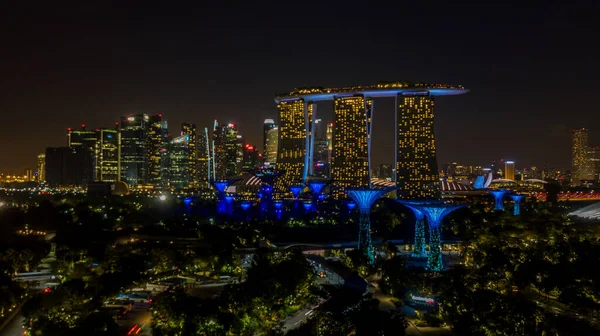 Singapur Paisaje Urbano Por Noche Singapur Edificio Negocios Alrededor Marina —  Fotos de Stock