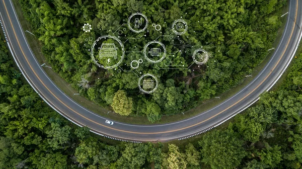 Иконка Электромобиля Лесной Дороги Электрической Энергии Окружающей Среды Природные Энергетические — стоковое фото