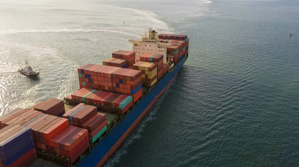 Luftbild Containerfrachtschiff Global Business Industry Import Export Handel Handel Logistik — Stockfoto