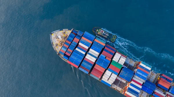 Containerschiff Frachtschifffahrt Aus Der Luft Global Business Import Export Logistik — Stockfoto