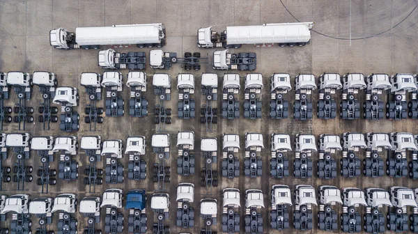 Aerial Top View Semi Trailer Truck Lorry Cargo Vehicle Large — Stock Photo, Image