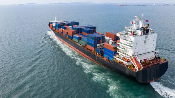 Nave Carico Container Con Vista Aerea Trasporto Merci Logistico Trasporto — Foto Stock