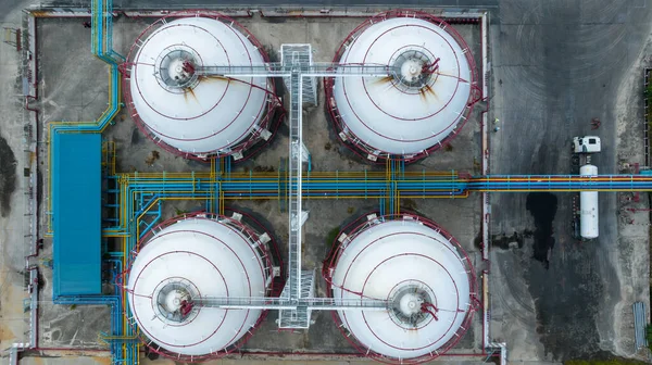 Hava Üst Görünümü Lpg Sıvılaştırılmış Petrol Gaz Depolama Tankı Lpg — Stok fotoğraf