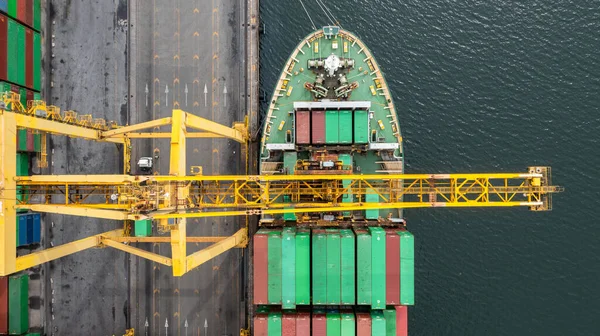 Aerial Top View Container Ship Industrial Port Crane Port Global — Stock Photo, Image