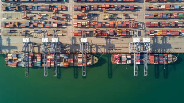 Aerial view container ship freight shipping at port, Global business logistic import and export freight shipping transportation oversea worldwide, Container vessel cargo freight ship international.