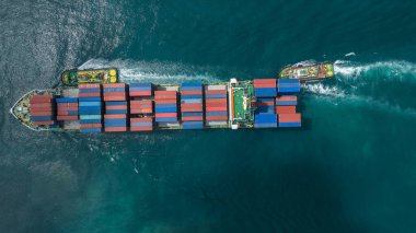Hava görüşü konteynır gemisi tam yük lojistik konteynır, küresel lojistik ithalat ihracat nakliye ve ulaşım, konteyner kargo gemisi nakliyat.
