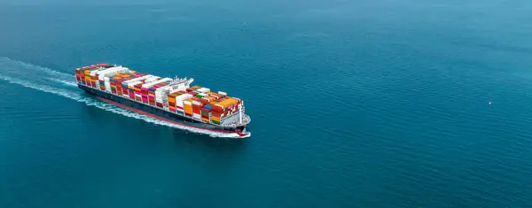Aerial View Container Cargo Maritime Ship Freight Shipping Container Cargo Stock Photo