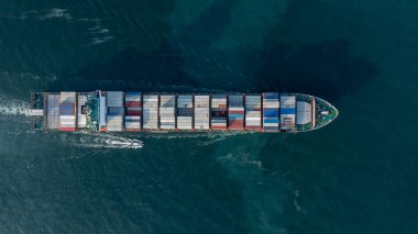 Hava görüşü konteynır konteynırı taşıyan kargo gemisi konteynır, küresel ticari ithalat ihracat ihracat ihracat nakliyat konteyner kargo gemisi, konteyner korkusu ile uluslararası taşımacılık.