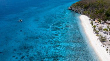 Aerial view of Sumilon Island, Oslob, Cebu, Philippines, White sand beach and seashore at Sumilon island beach, Sand beach clear sea water of the Sumilon Island, Oslob, Cebu, Philippines. clipart