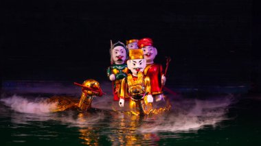 Hanoi 'de geleneksel Vietnam su kuklası gösterisi, su kuklaları, Hanoi, su kuklası gösterisi Vietnam, Hanoi, Vietnam.