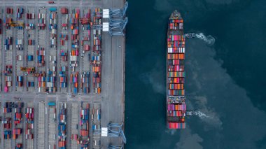Konteynır kargo gemisi global lojistik ihracat ihracat taşımacılığı, konteyner kargo nakliye sevkiyatı uluslararası, konteyner kargo gemisiyle endüstriyel ticari lojistik nakliyat.