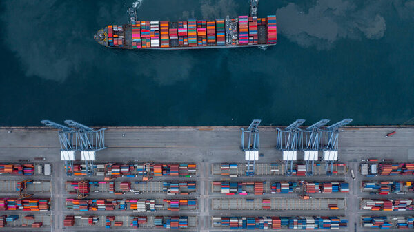 Container cargo ship global business logistic import export transportation, Container cargo ship freight shipping shipment international, Industrial business logistic freight by container cargo ship.