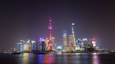 Lujiazui, Şangay 'daki gökdelen ve gökdelen manzarası Şangay' daki gökdelen binaları, Şangay 'daki gökdelen gökdeleni mimarisi, Çin.