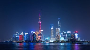 Lujiazui, Şangay 'daki gökdelen ve gökdelen manzarası Şangay' daki gökdelen binaları, Şangay 'daki gökdelen gökdeleni mimarisi, Çin.