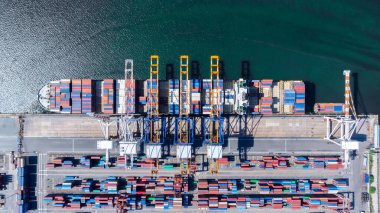 Hava manzaralı kargo konteynırı, küresel ticari deniz lojistiği, Kargo konteynırı nakliye uluslararası tedarik zinciri, Deniz nakliye endüstrisi ithalat lojistik ihracat sektörü.