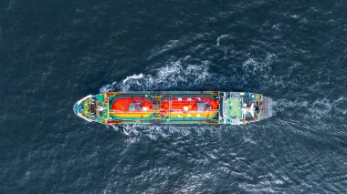 Hava manzaralı LPG tanker gemisi, Sıvılaştırılmış Petrol Petrol tanker gemisi, LPG tanker şirketi petrokimyasal kimya taşımacılığı ve lojistik, opemn denizinde LPG tankeri.