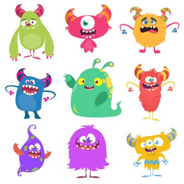 Cute cartoon Monsters. Set of cartoon monsters: goblin or troll, cyclops, ghost,  monsters and aliens. Halloween design clipart