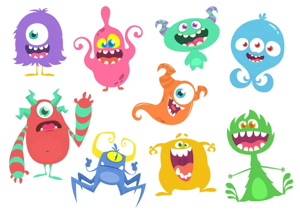 可爱的卡通怪兽 一组卡通怪物 妖精或巨怪 独眼巨人 怪物和外星人 万圣节设计 — 图库矢量图片