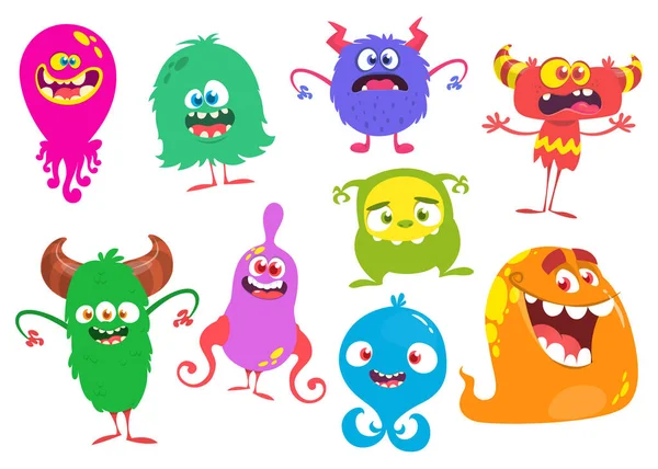 Lustige Cartoon Monster Set Von Zeichentrickmonstern Kobold Oder Troll Zyklopen — Stockvektor