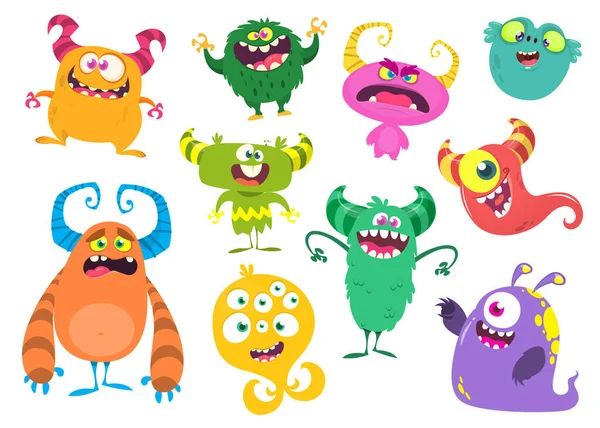 Monstruos Dibujos Animados Lindos Conjunto Monstruos Dibujos Animados Duende Troll — Vector de stock