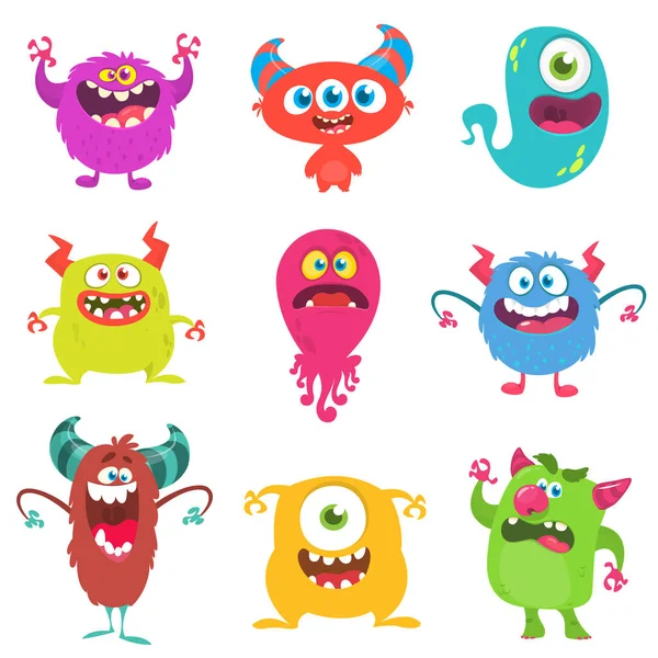 可爱的卡通怪兽 一组卡通怪物 妖精或巨怪 独眼巨人 怪物和外星人 万圣节设计 — 图库矢量图片