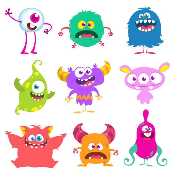 Criaturas Engraçadas Desenhos Animados Conjunto Monstros Desenhos Animados Goblin Troll — Vetor de Stock