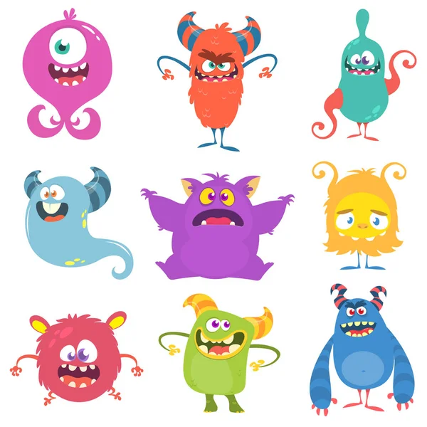 Mignons Monstres Dessin Animé Ensemble Monstres Dessins Animés Gobelin Troll — Image vectorielle