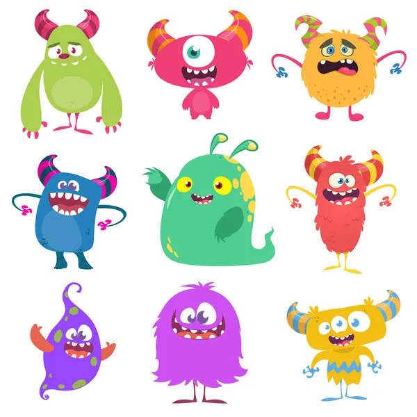 Monstros Desenhos Animados Bonitos Conjunto Monstros Desenhos Animados Goblin Troll — Vetor de Stock
